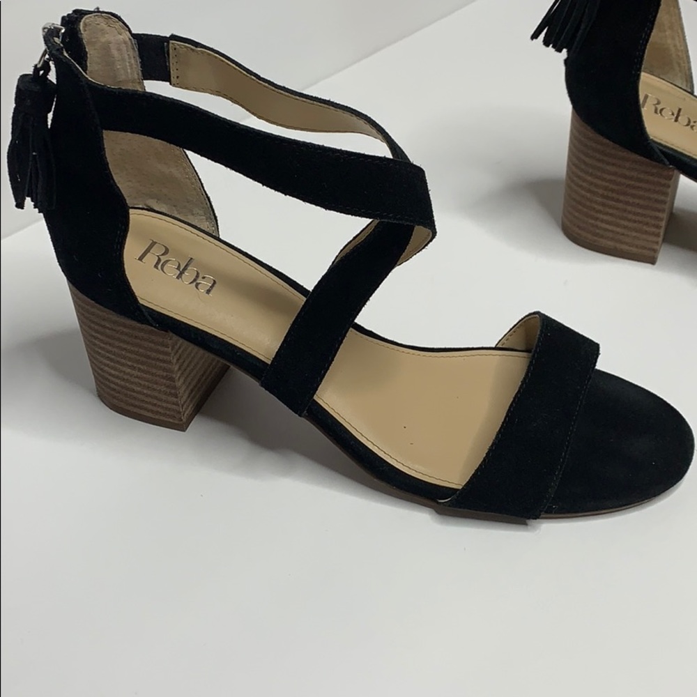 Reba Black Suede Chunky Heel Sandals‎